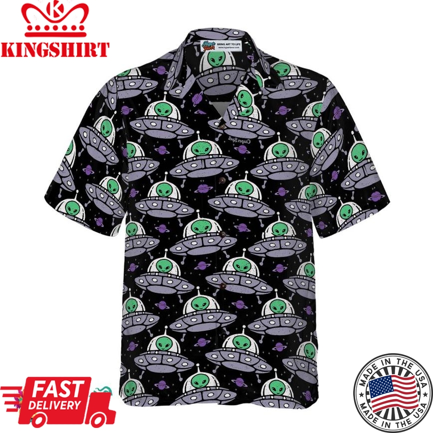 Retro Alien On Space Ship Hawaiian Shirt