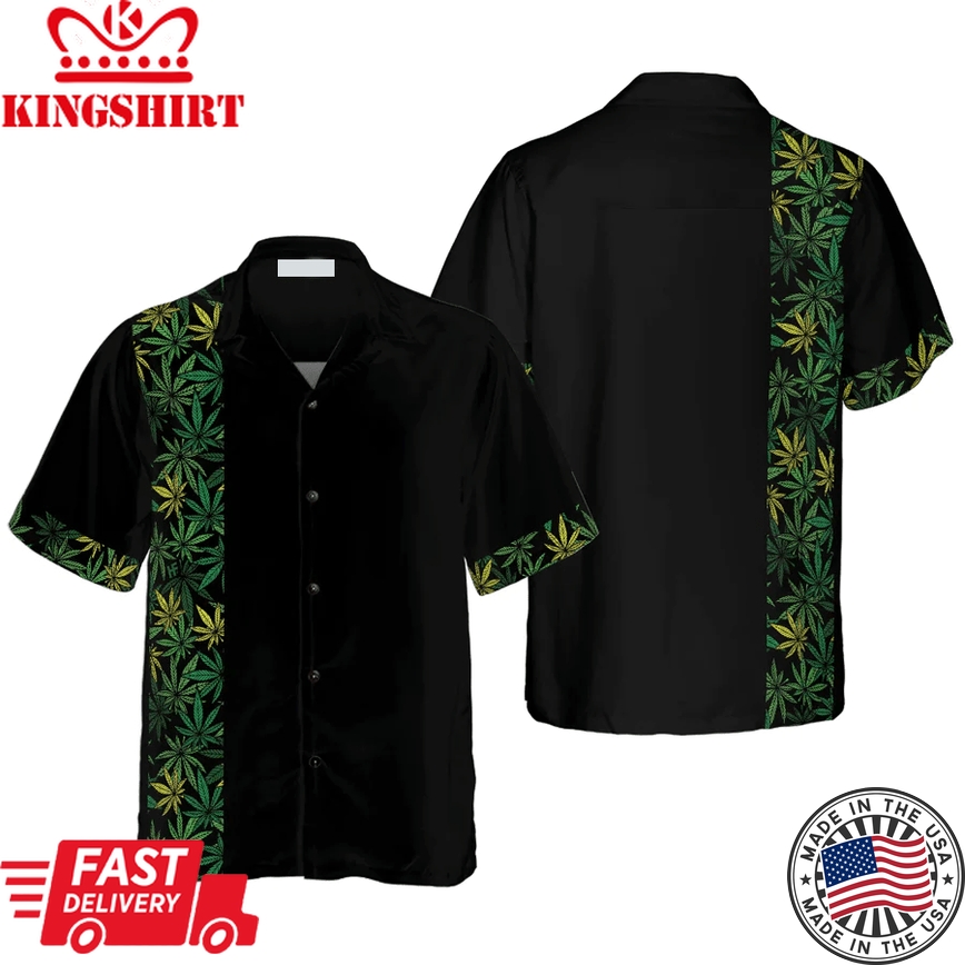 Retro Cannabis Marijuana Leaves Trendy Hawaiian Shirt, Colorful Summer Aloha Shirt For Men