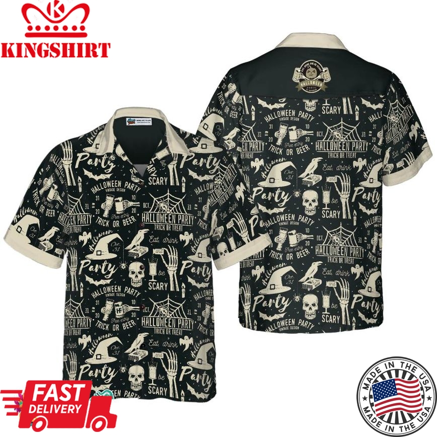 Retro Halloween Beer Party Hawaiian Shirt