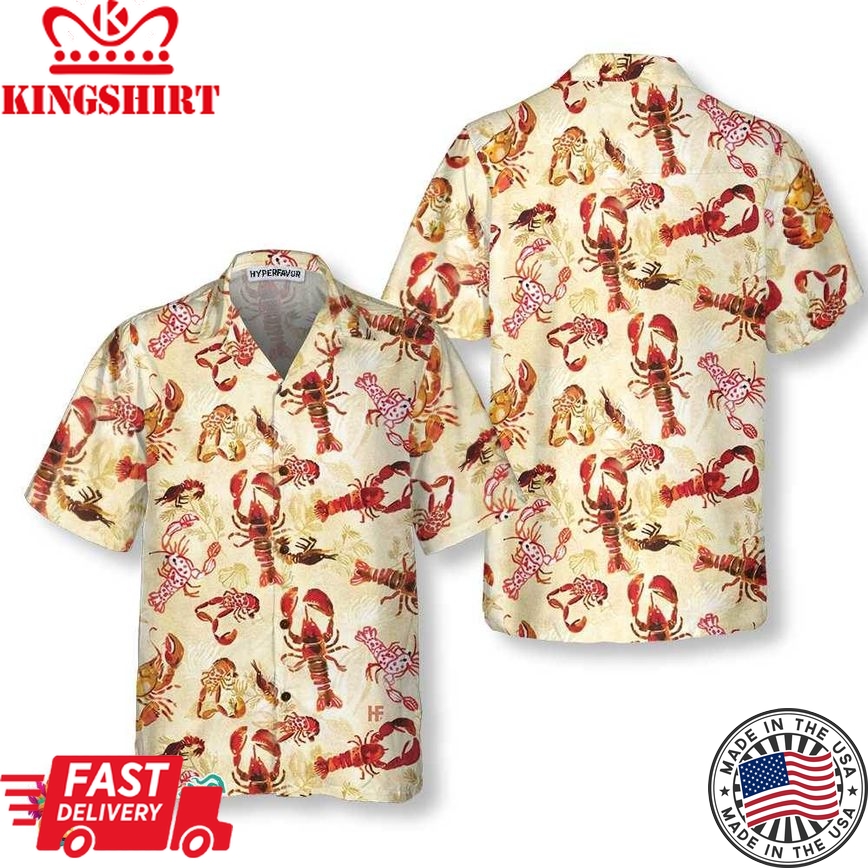 Retro Lobster Pattern Hawaiian Shirt, Unique Lobster Shirt, Lobster Print Shirt For Adults