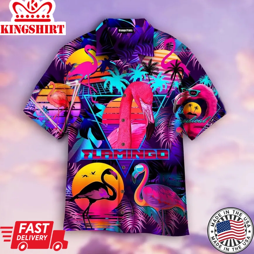 Retro Neon Tropical Flamingo Trendy Hawaiian Shirt