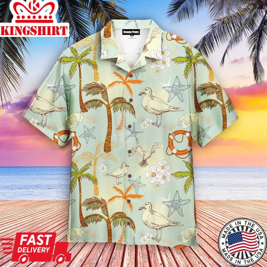 Retro Palm Tree On Beach Trendy Hawaiian Shirt