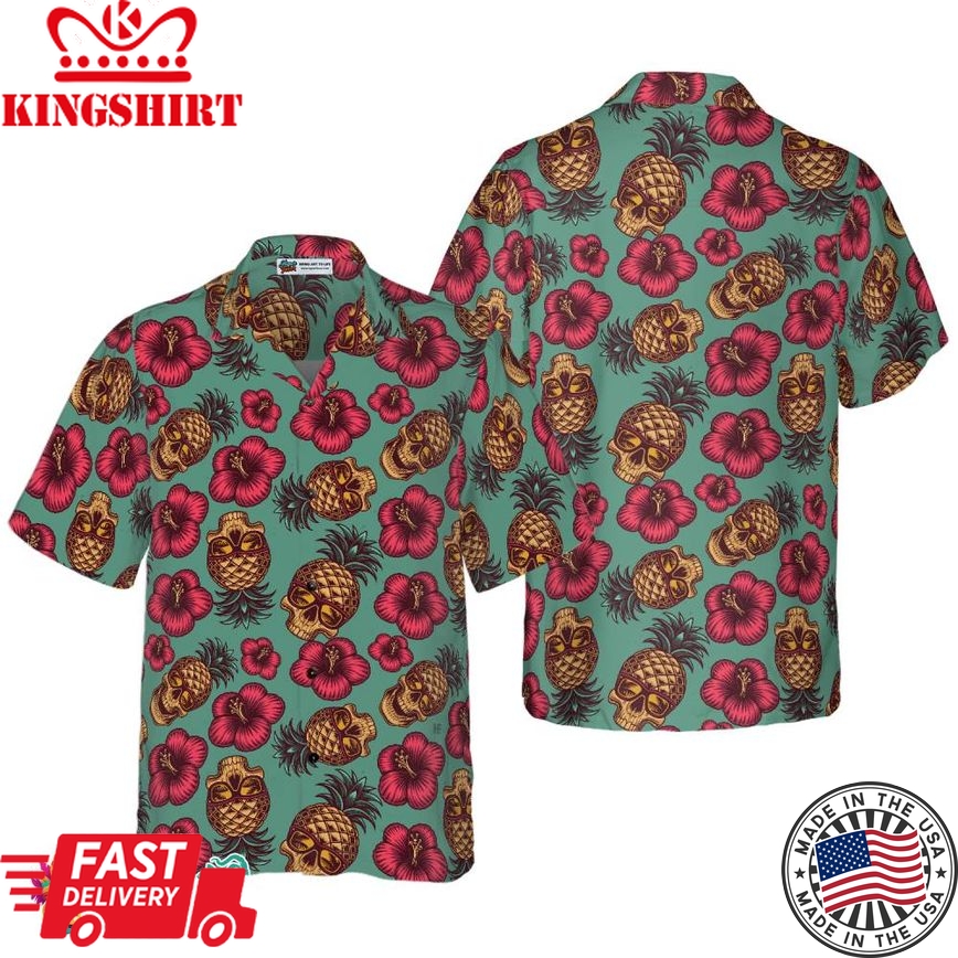 Retro Pineapple Skull Pattern Hawaiian Shirt