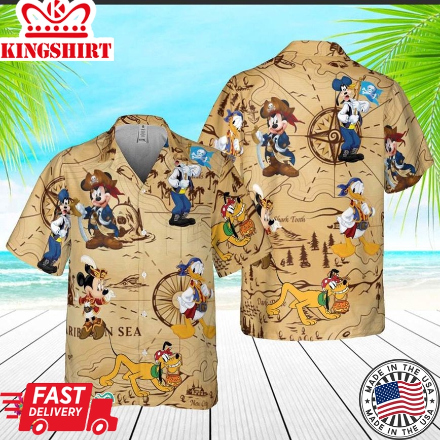 Retro Pirated Of The Caribbean Mickey & Friend Hawaiian Shirt, Mickey Pirate Vintage Hawaiian Shirt, Summer Beach Party Shirt