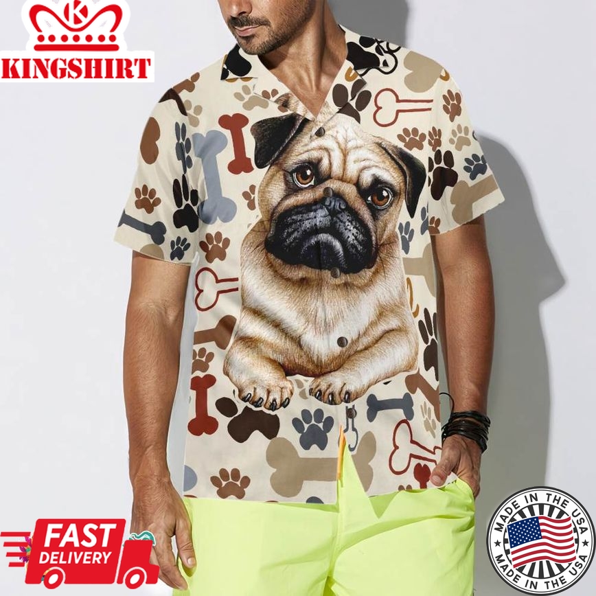 Retro Pug Shirt For Men Hawaiian Shirt