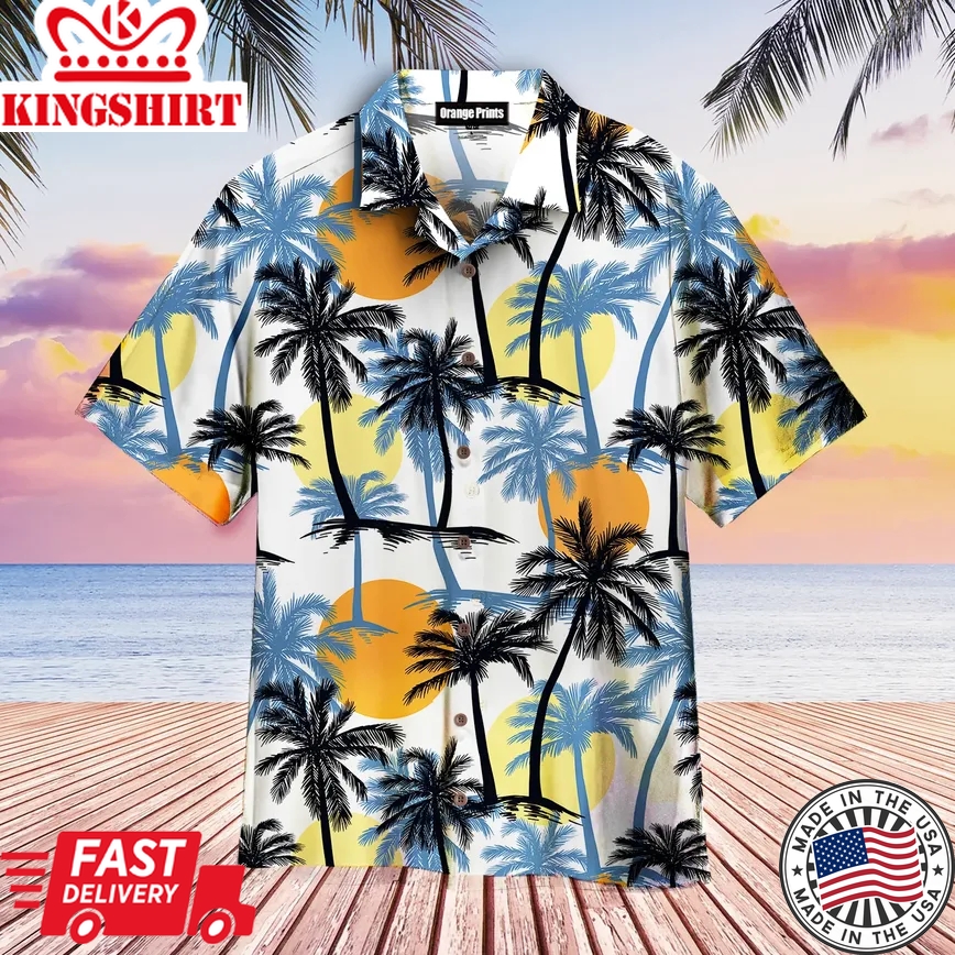 Retro Sunset Palm Trees Tropical Trendy Hawaiian Shirt