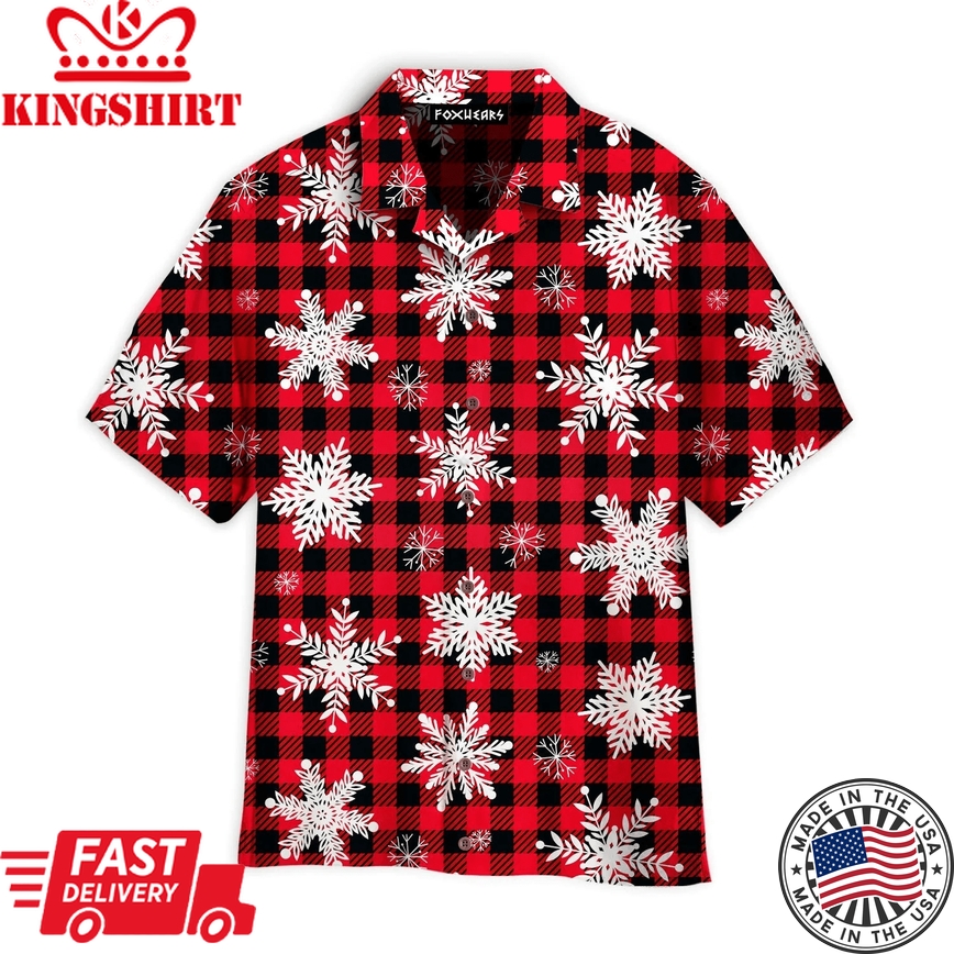 Retro Xmas Snowflakes On Buffalo Plaid Pattern Trendy Hawaiian Shirt