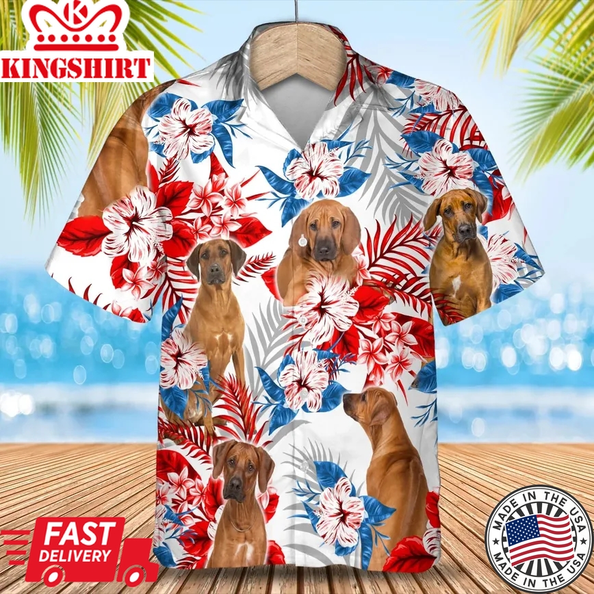 Rhodesian Ridgeback Flower American Trendy Hawaiian Shirt, Summer Aloha Shirt, Men Trendy Hawaiian Shirt, Women Trendy Hawaiian Shirt