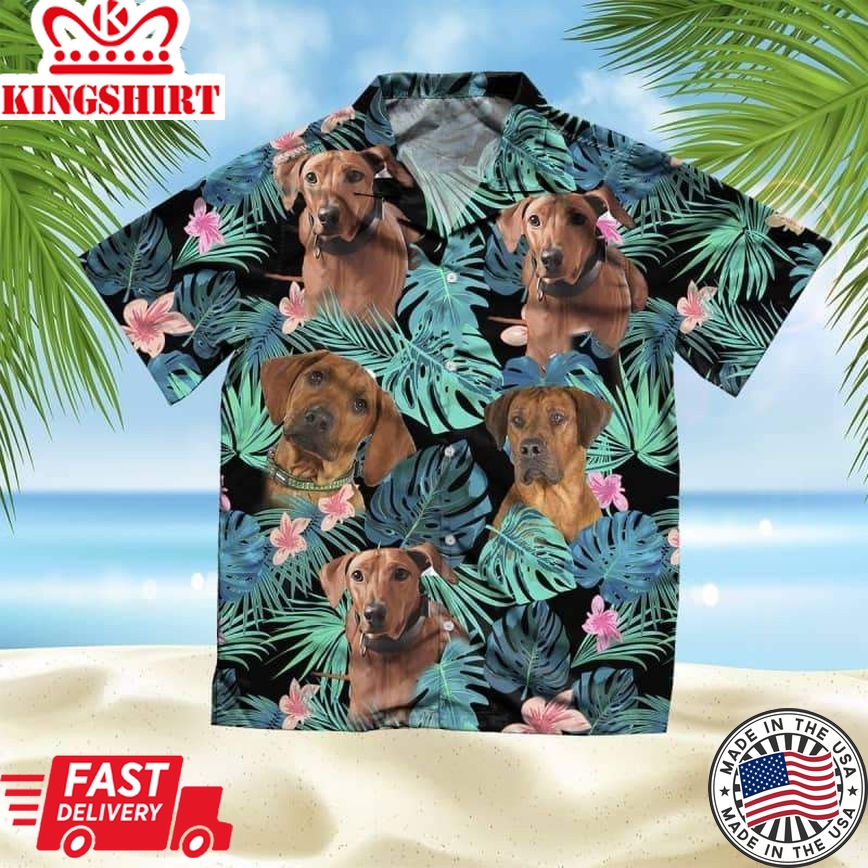 Rhodesian Ridgeback Trendy Hawaiian Shirt, Dog Summer Leaves Trendy Hawaiian Shirt, Unisex Print Aloha Short Sleeve Casual Shirt Summer Gifts