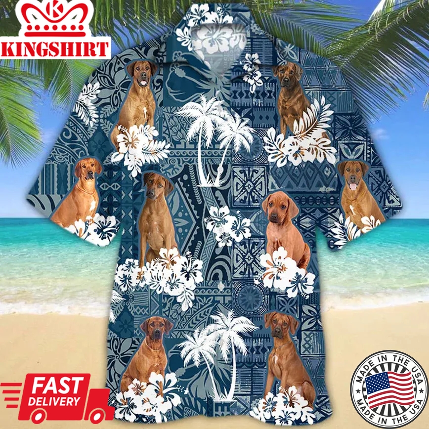 Rhodesian Ridgeback Trendy Hawaiian Shirt, Floral Dog Short Sleeve Hawaiian Aloha Shirt, Mens Trendy Hawaiian Shirt, Summer Aloha Shirt