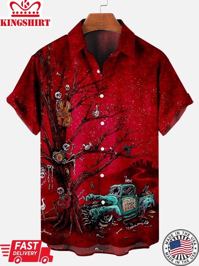 Rhythm of the Skulls: Hawaiian Shirt with Skulls in Music Harmony