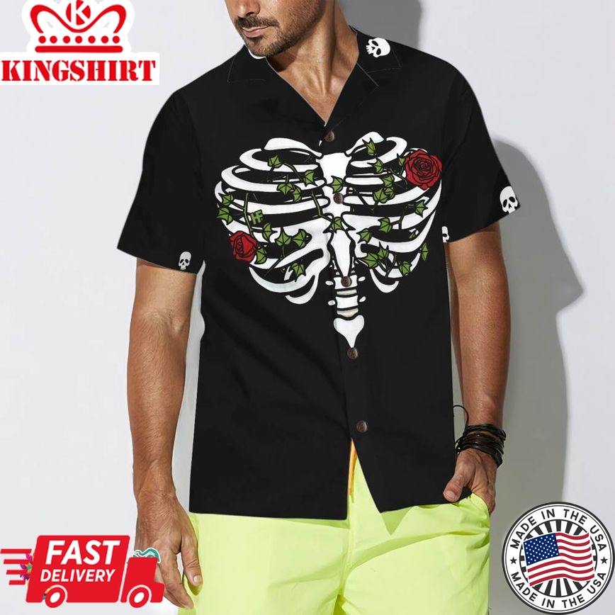 Rib Cage Heart Style With Rose Goth Hawaiian Shirt