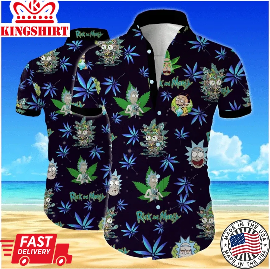 Rick And Morty Trendy Hawaiian Shirt Rick And Morty Weed Pattern Black Hawaii Aloha Shirt 2022