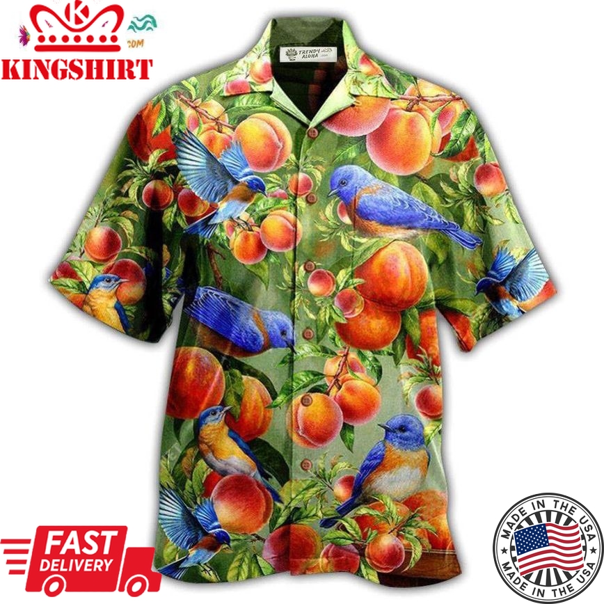 Robin Bird Something Peach Blue Hawaiian Shirt