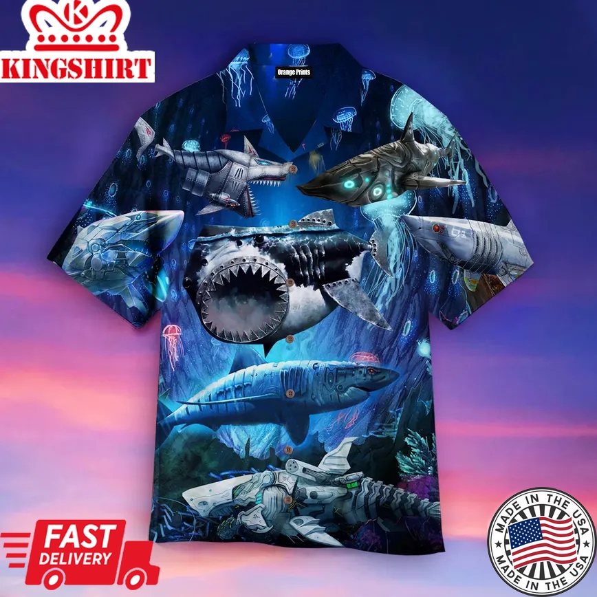 Robot Shark Trendy Hawaiian Shirt For