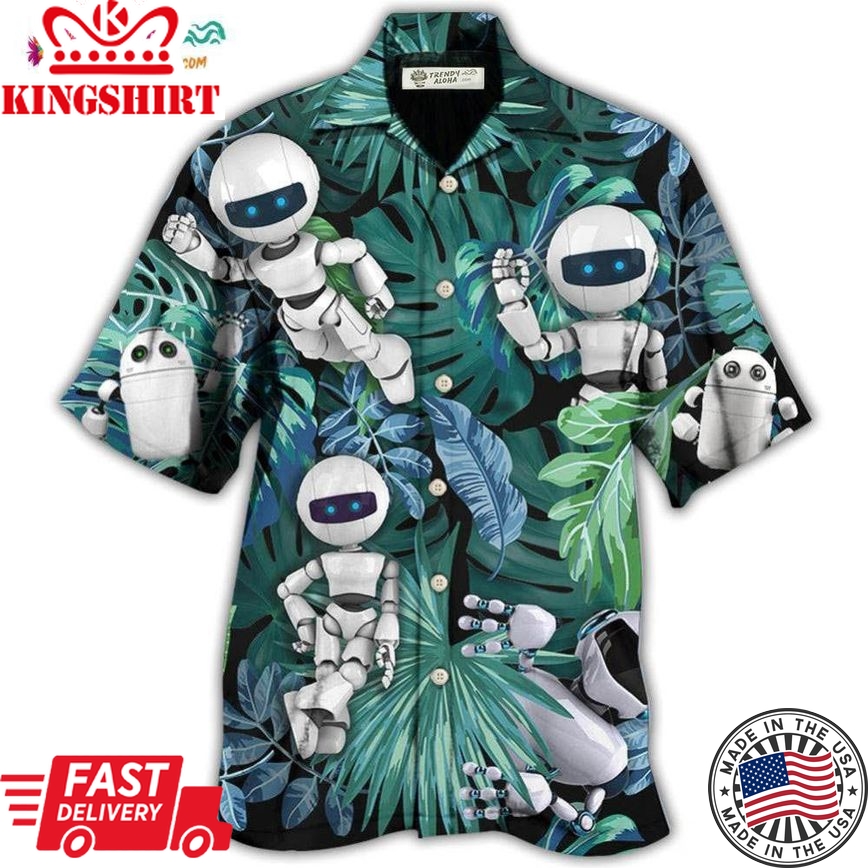 Robot Tropical Leaf So Excited Hawaiian Shirt