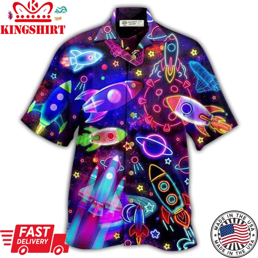 Rocket Galaxy Shoot For The Stars Glowing Hawaiian Shirt