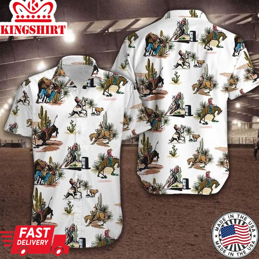 Rodeo Cowboy White Trendy Hawaiian Shirt