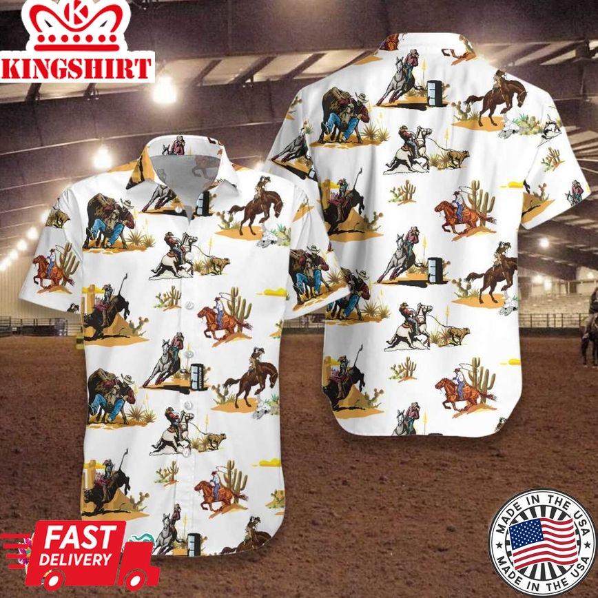 Rodeo Seamless Pattern Hawaiian Shirt White Version, Texas Native Western Shirt, Proud Texas Shirt For Men