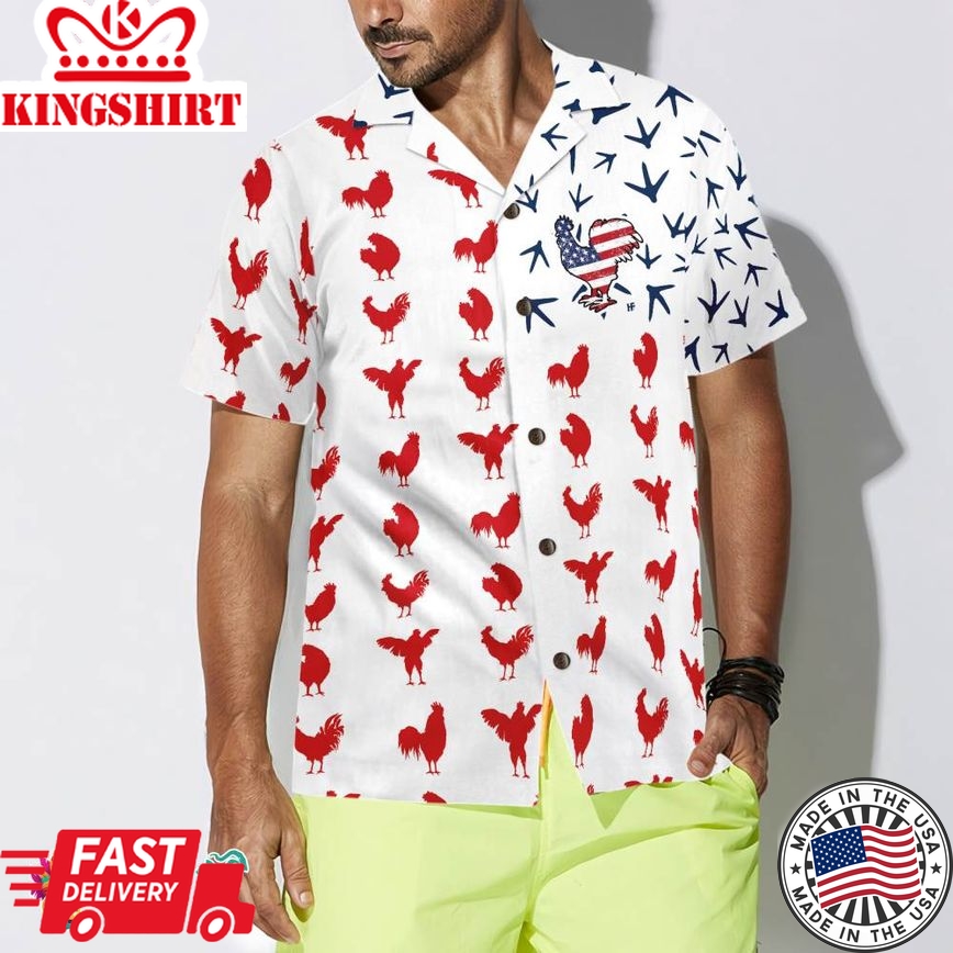 Rooster American Flag Hawaiian Shirt