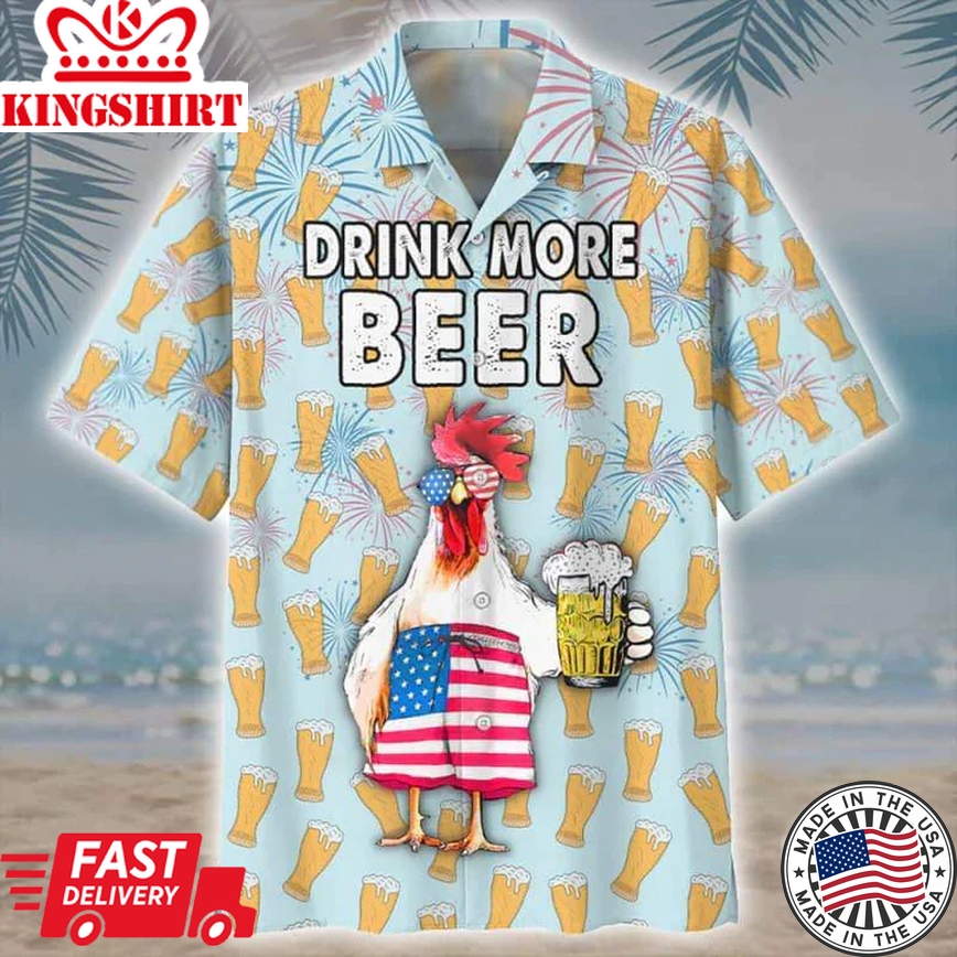 Rooster Beer Trendy Hawaiian Shirt, Summer Men Trendy Hawaiian Shirts - Casual Button Down Short Sleeve Shirt