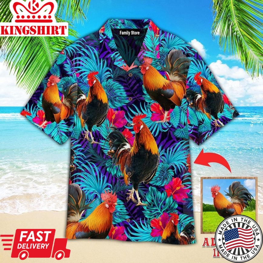 Rooster Blue Neon Tropical Custom Hawaiian Shirt