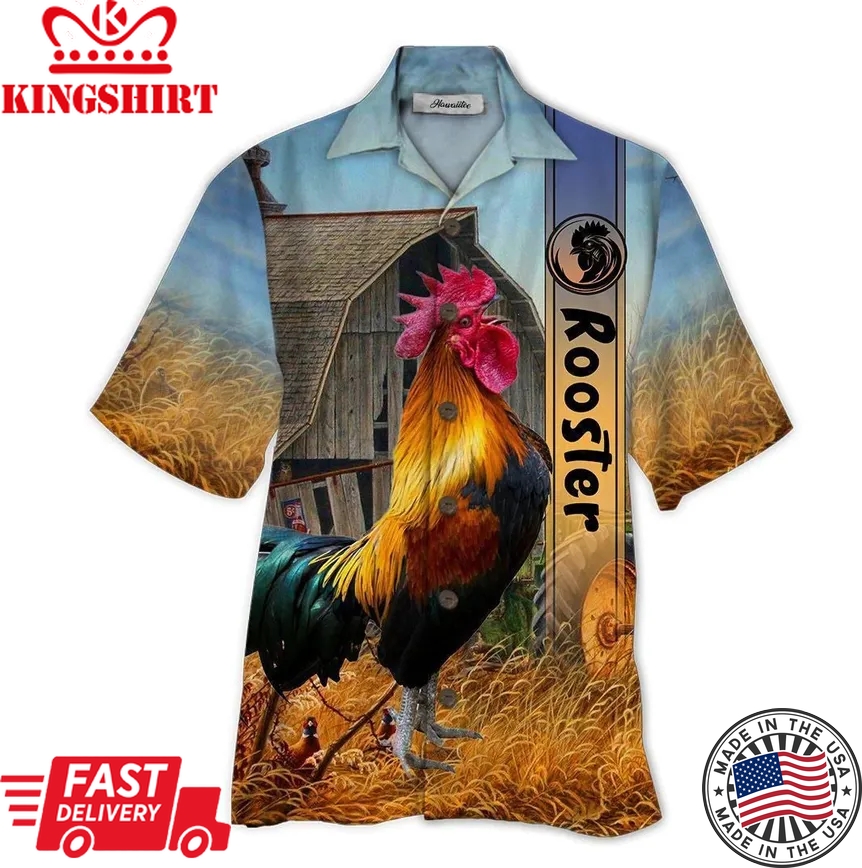 Rooster Colorful Unique Design Unisex Trendy Hawaiian Shirt, Chicken Lover Trendy Hawaiian Shirt For Summer Gifts