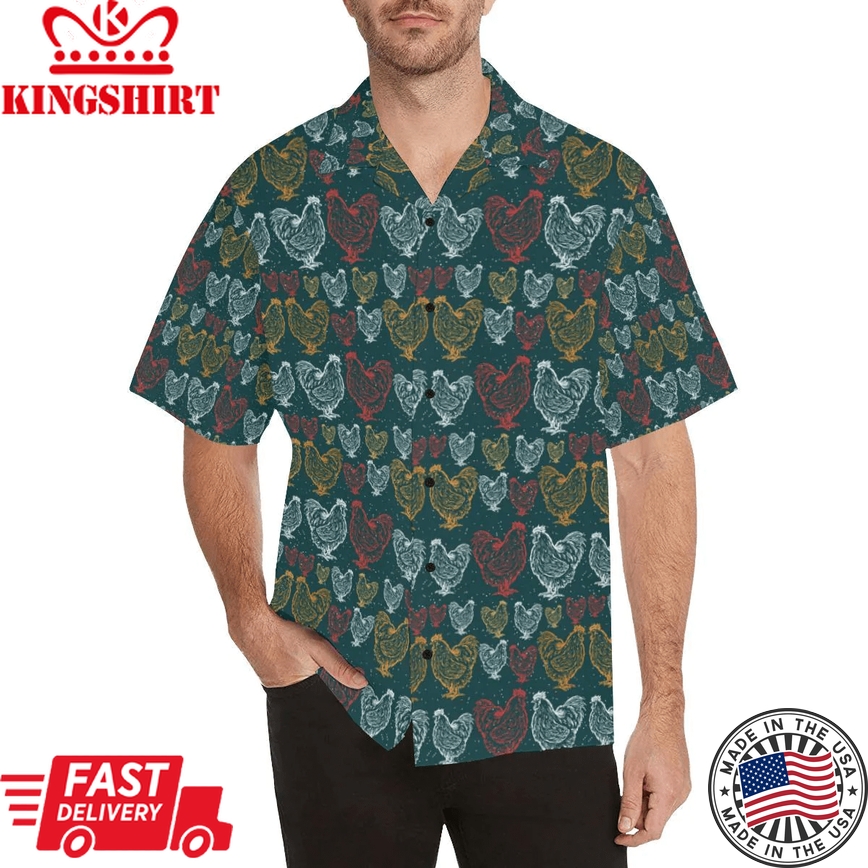 Rooster Hand Draw Design Trendy Hawaiian Shirt, Chicken Lover Trendy Hawaiian Shirt For Summer Gifts