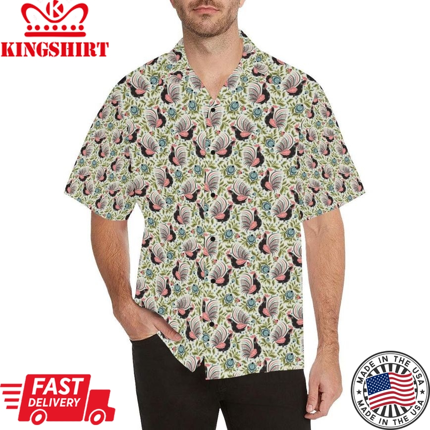 Rooster Print Design Trendy Hawaiian Shirt, Chicken Lover Trendy Hawaiian Shirt For Summer Gifts