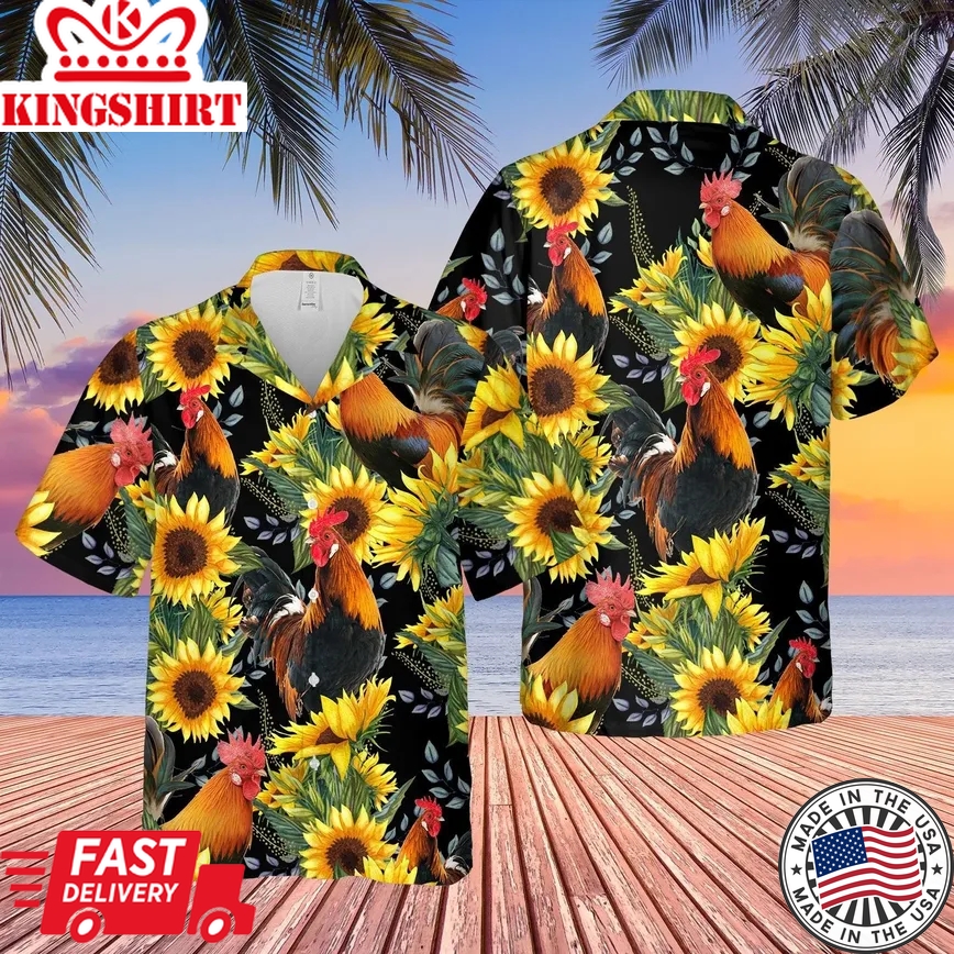 Rooster Sunflowers Hawaii Shirt Rooster Lover Trendy Hawaiian Shirt, Chicken Lover Trendy Hawaiian Shirt For Summer Gifts