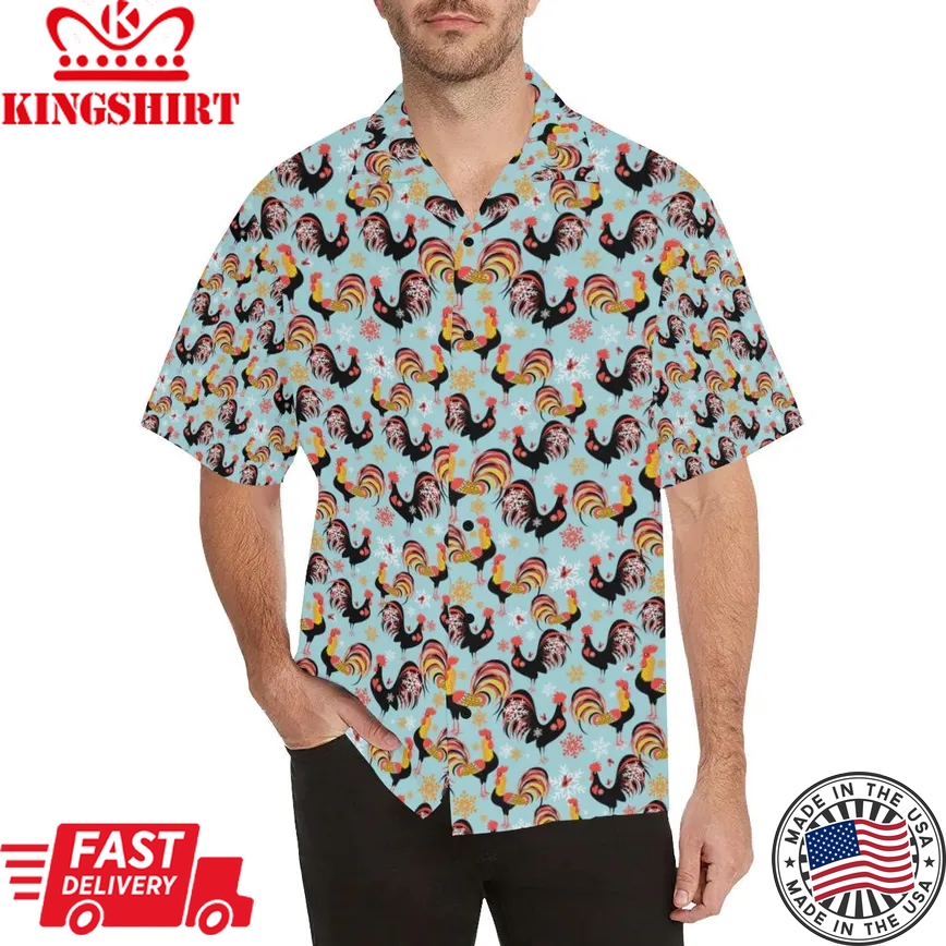 Rooster Themed Design Trendy Hawaiian Shirt, Chicken Lover Trendy Hawaiian Shirt For Summer Gifts