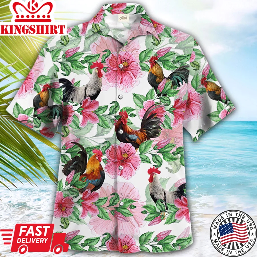 Rooster Trendy Hawaiian Shirt, Farmer Trendy Hawaiian Shirts, Summer Tropical Shirts, Gift For Him, Funny Trendy Hawaiian Shirts