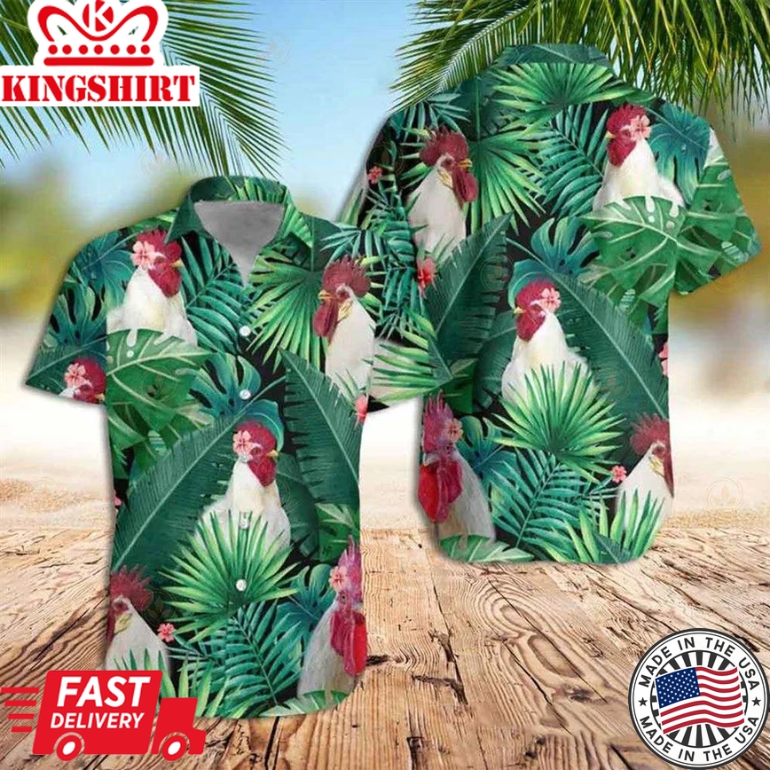 Rooster Trendy Hawaiian Shirt, Tropical White Rooster Trendy Hawaiian Shirt For Men And Women Custom Style