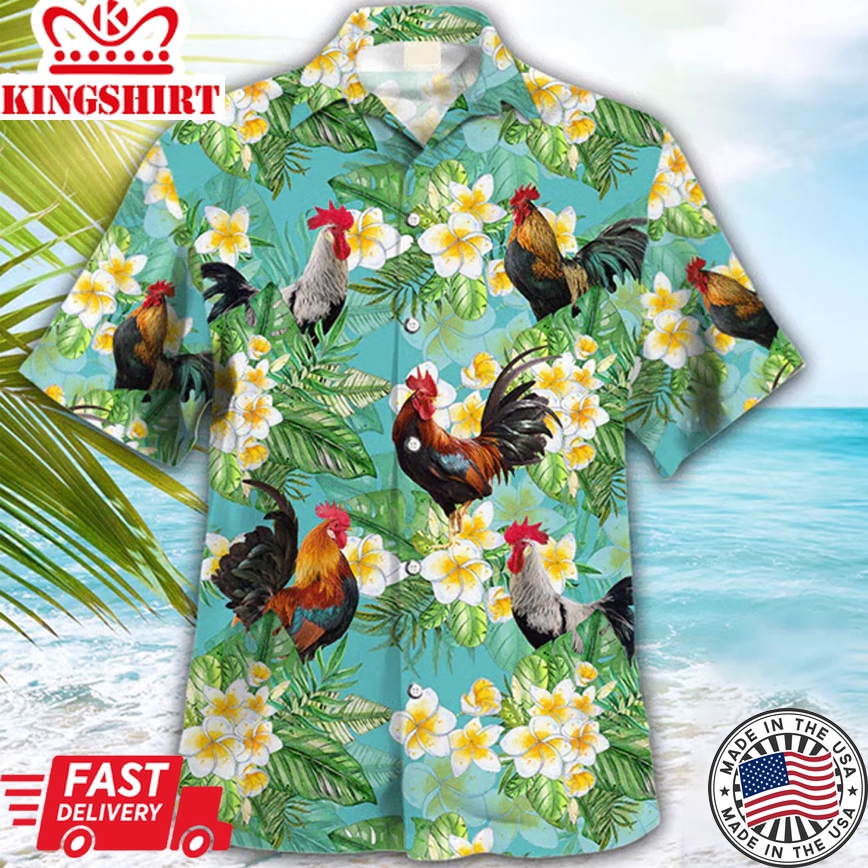 Rooster Tropical Trendy Hawaiian Shirt, Chicken Trendy Hawaiian Shirt, Animal Trendy Hawaiian Shirts, Farmer Shirt For Men And Women