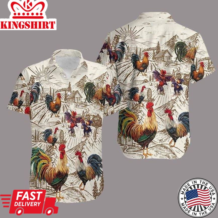 Rooster Vintage Hawaiian Aloha Shirts Gift For Farmer, Chicken Lover Trendy Hawaiian Shirt For Summer Gifts