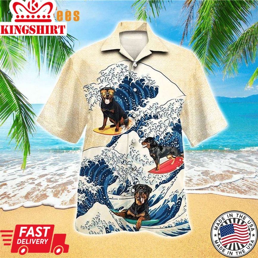 Rottweiler Cool Surfboarding Trendy Hawaiian Shirt, Dog Trendy Hawaiian Shirt Perfect Gifts For Your Loved Ones