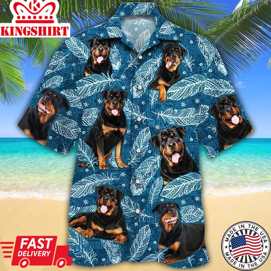 Rottweiler Dog Lovers Blue Feather Hawaii Trendy Hawaiian Shirt