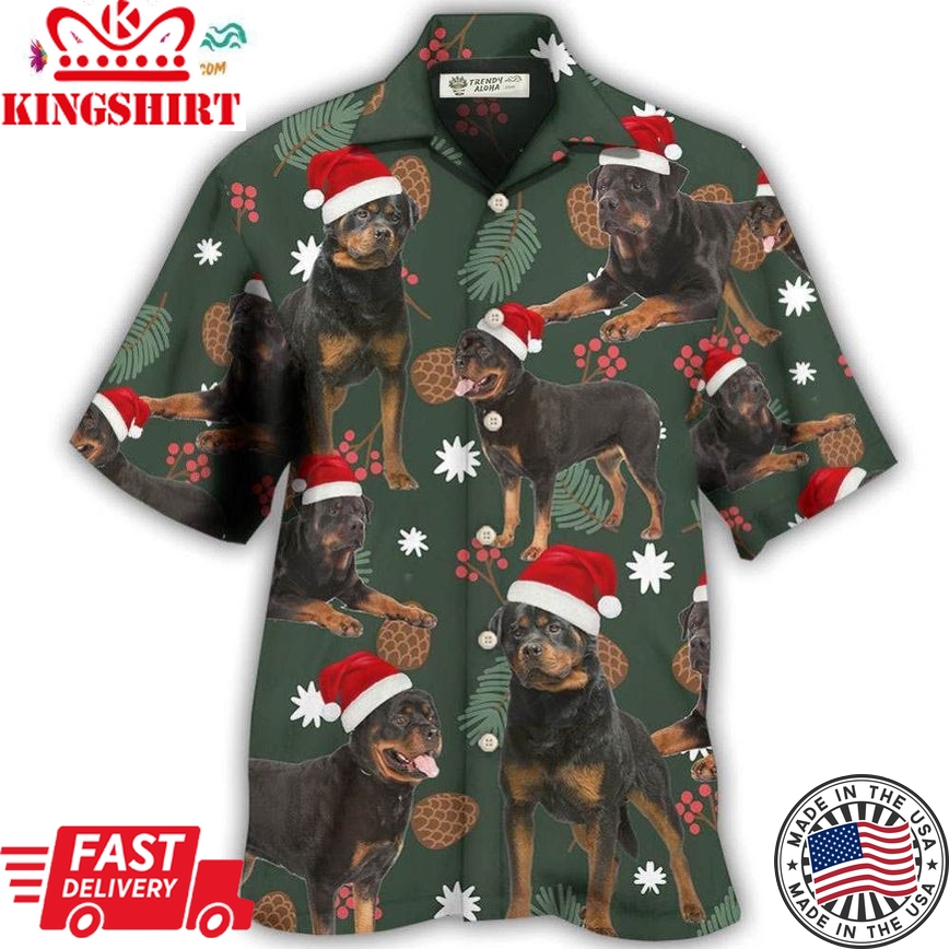 Rottweiler Green Leaf Merry Christmas Hawaiian Shirt