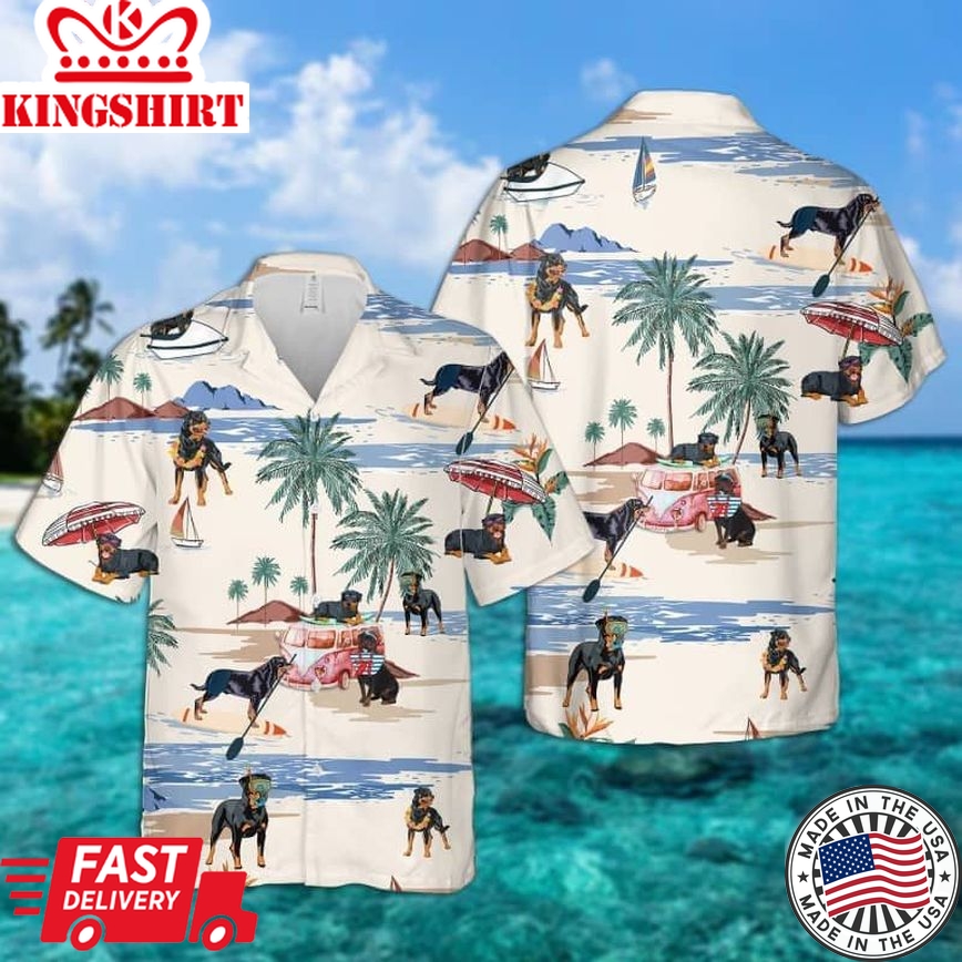 Rottweiler Summer Beach Trendy Hawaiian Shirt, Dog Beach Short Sleeve Trendy Hawaiian Shirt