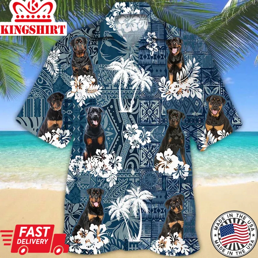 Rottweiler Trendy Hawaiian Shirt, Trendy Hawaiian Shirt Vintage Floral Dog, Men's Trendy Hawaiian Shirt, Beach Summer Aloha Shirt