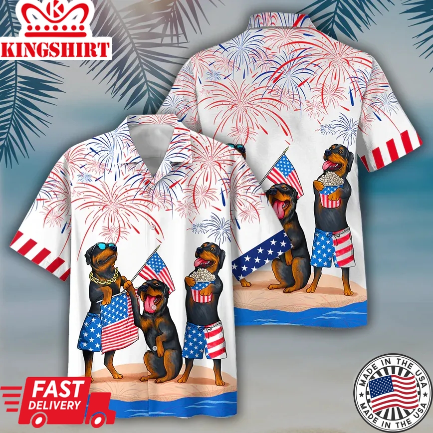 Rottweiler Trendy Hawaiian Shirts Independence Day Is Coming, Usa Patriotic Trendy Hawaiian Shirt