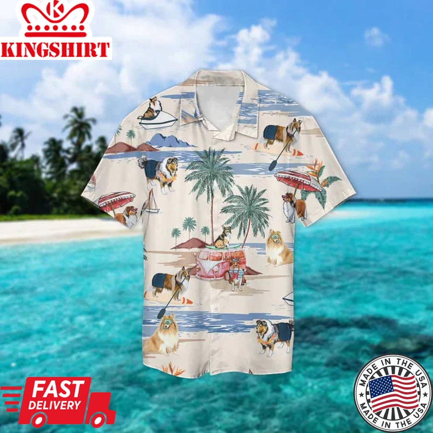 Rough Collie Summer Beach Trendy Hawaiian Shirt, Trendy Hawaiian Shirts For Men Women Short Sleeve Aloha Beach Shirt