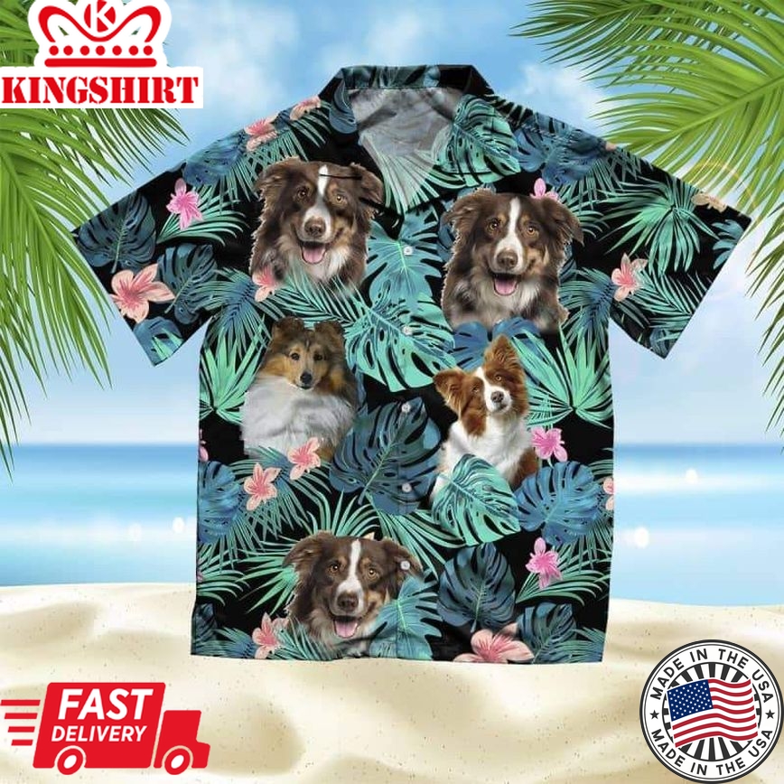 Rough Collie Trendy Hawaiian Shirt, Dog Summer Leaves Trendy Hawaiian Shirt, Unisex Print Aloha Short Sleeve Casual Shirt Summer Gifts