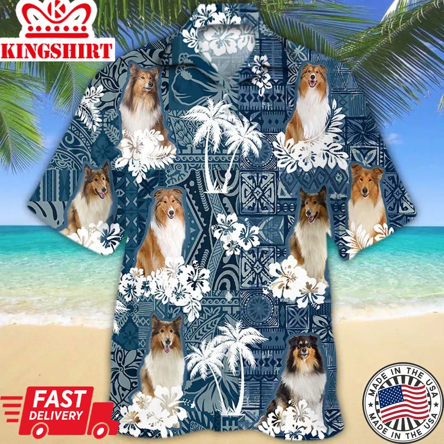 Rough Collie Trendy Hawaiian Shirt, Trendy Hawaiian Shirt Vintage Floral Dog, Men's Trendy Hawaiian Shirt, Women's Trendy Hawaiian Shirt