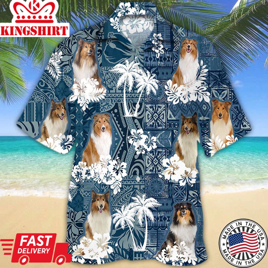 Rough Collie Trendy Hawaiian Shirt, Trendy Hawaiian Shirt Vintage Floral Dog, Men's Trendy Hawaiian Shirt, Women's Trendy Hawaiian Shirt