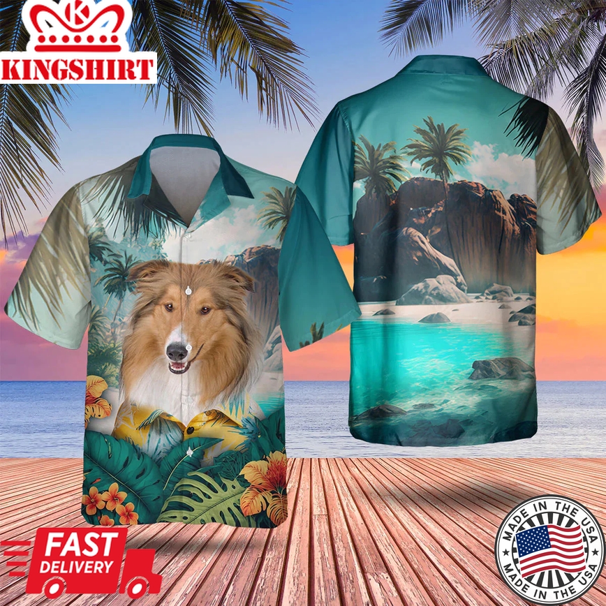 Rough Collie Tropical Trendy Hawaiian Shirt, Dog Lover Trendy Hawaiian Shirt, Summer Gift For Men And Women