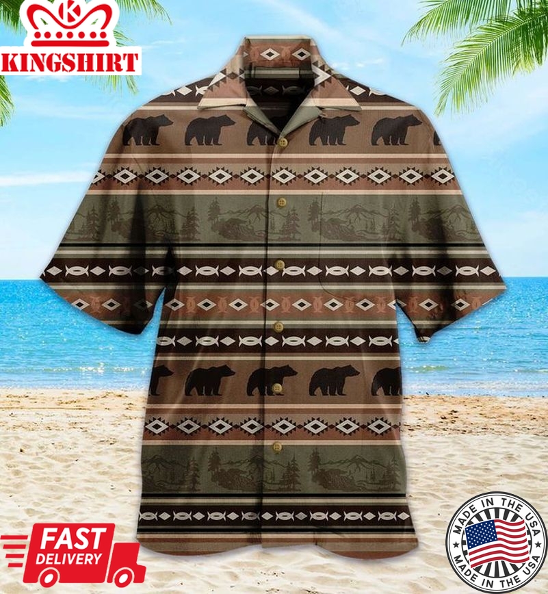 Rustic Bear Vintage Brown Trendy Hawaiian Shirt 3D Summer Gifts