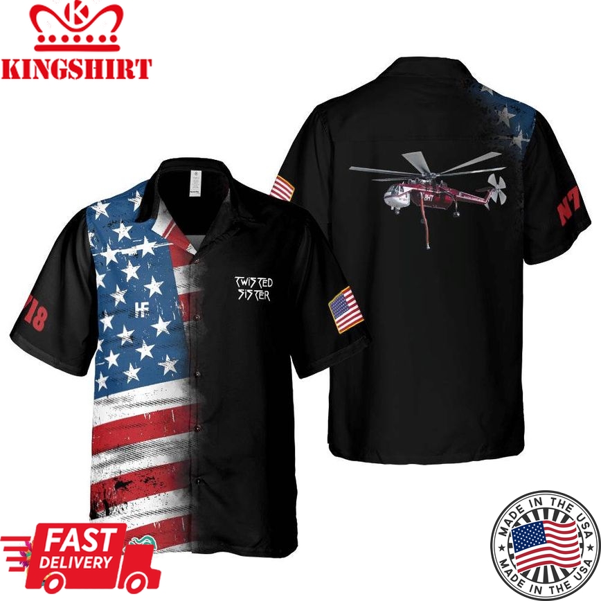 S-64 Skycrane Withe American Flag Hawaiian Shirt