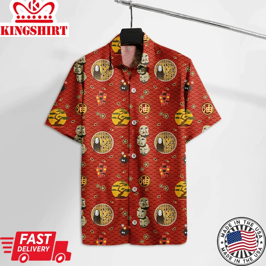 S.Ghibli Trendy Hawaiian Shirt Spirited Aways No Face Kashira Red Hawaii Tshirt Cute High Quality S.Ghibli Aloha Shirt