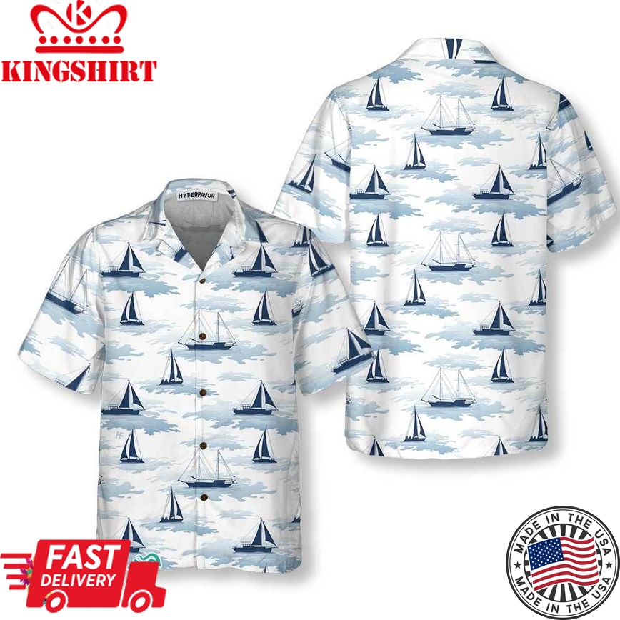 Sailboats Ships And Yachts Hawaiian Shirt, Short Sleeve Sailboat Shirt, Unique Nautical Shirt